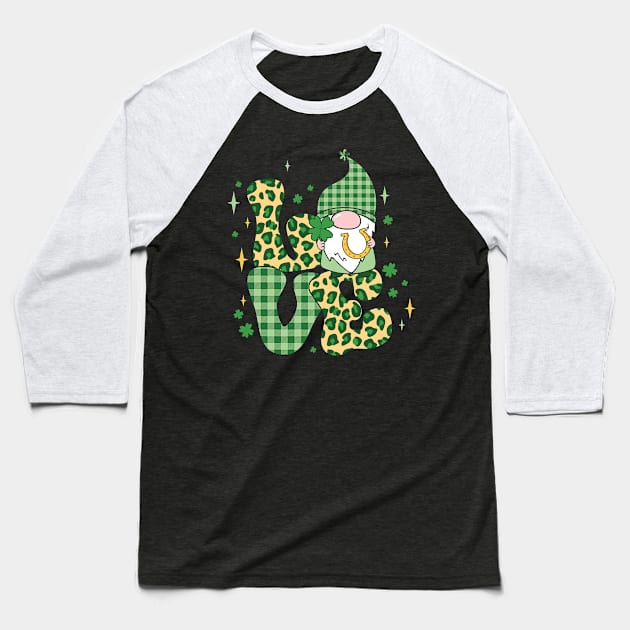 LOVE Gnome St Patrick Day Lucky Leaf Baseball T-Shirt by Skinite